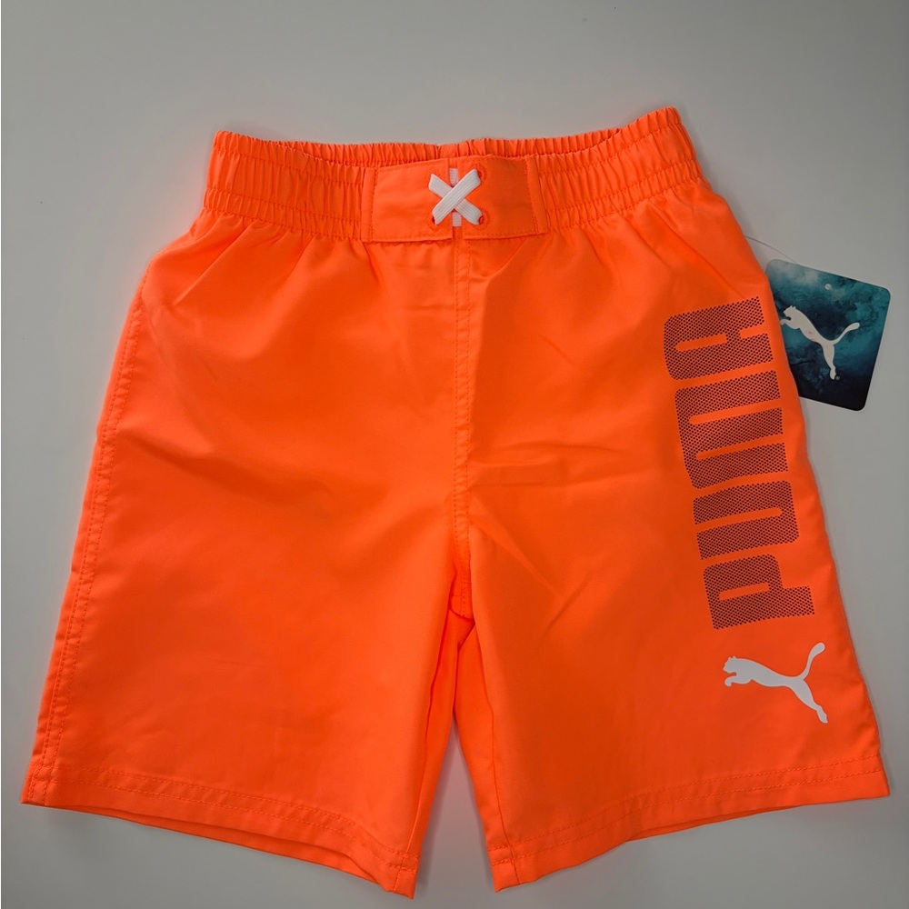 PUMA Boys Orange Swim Athletic Shorts Size 6 Drawstring Lined Back Pocket NWT